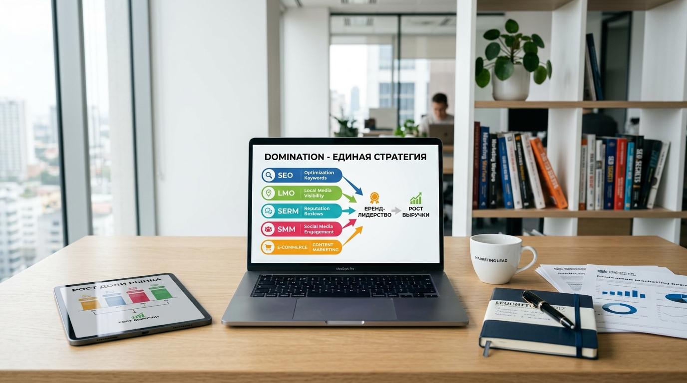 Пакет Domination: SEO + LMO + SERM - управляемый рост вашего бизнеса