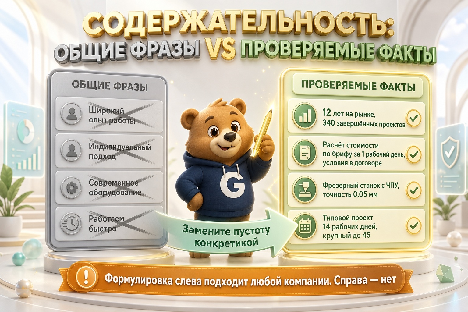 Пример замены общей фразы на проверяемый факт в тексте страницы