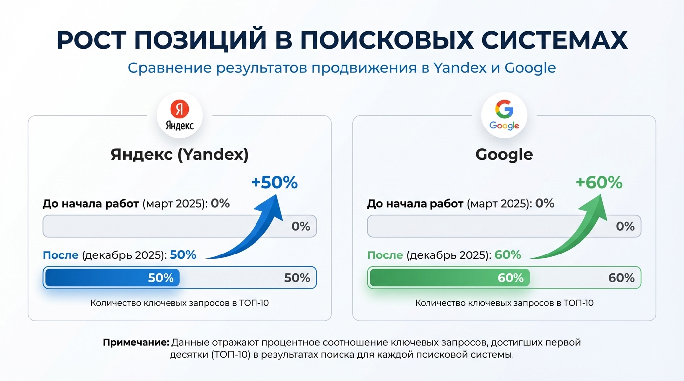 Рост позиций до 60 % в ТОП 10
